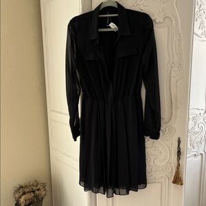 W118 by Walter Baker Black Long-Sleeve Shirt Dress/ sheer shirt dress VINTAGE